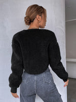 Solid Open Front Crop Teddy Jacket