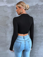 Single Breasted Rib-knit Crop Tee