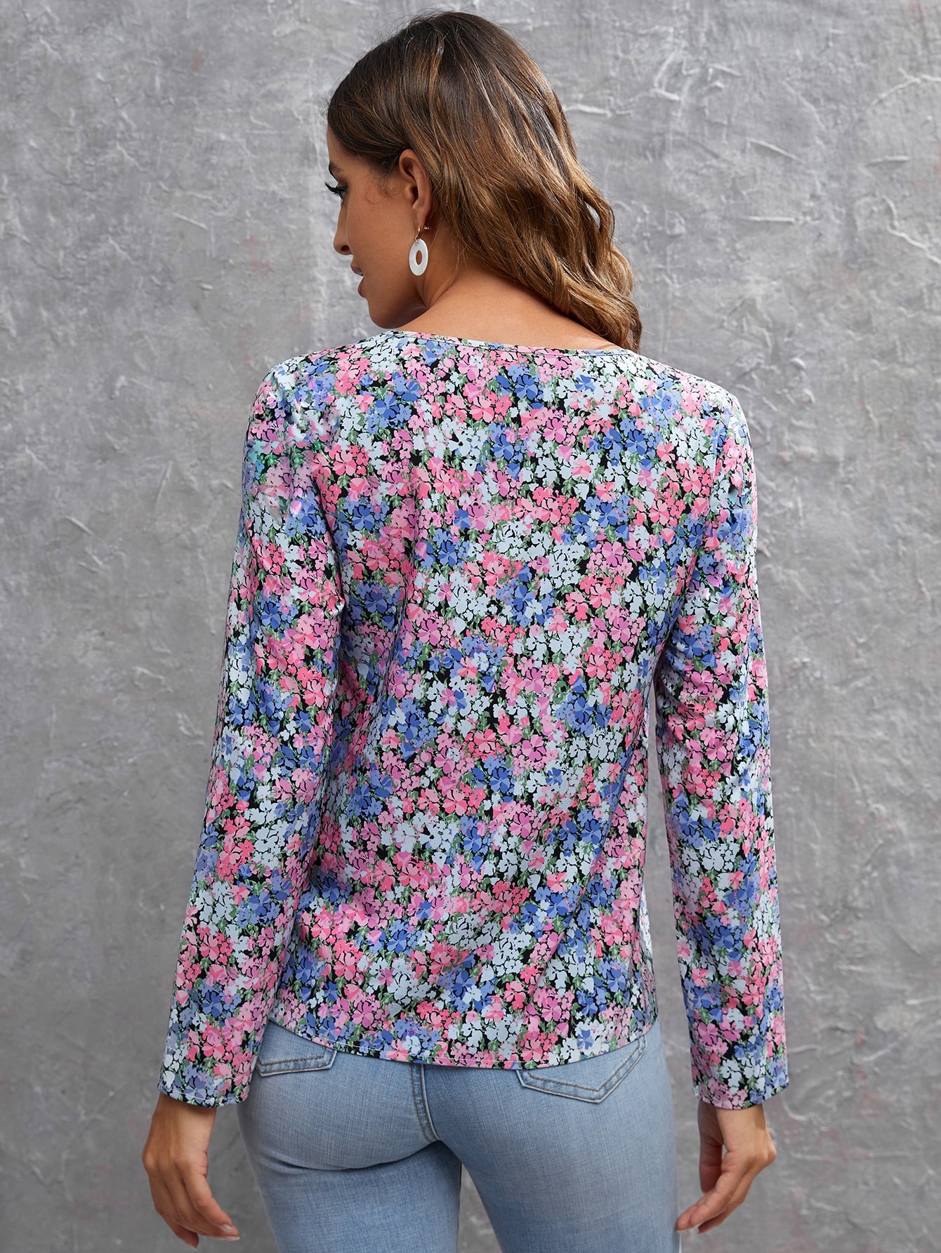 V-cut Neck Allover Floral Top