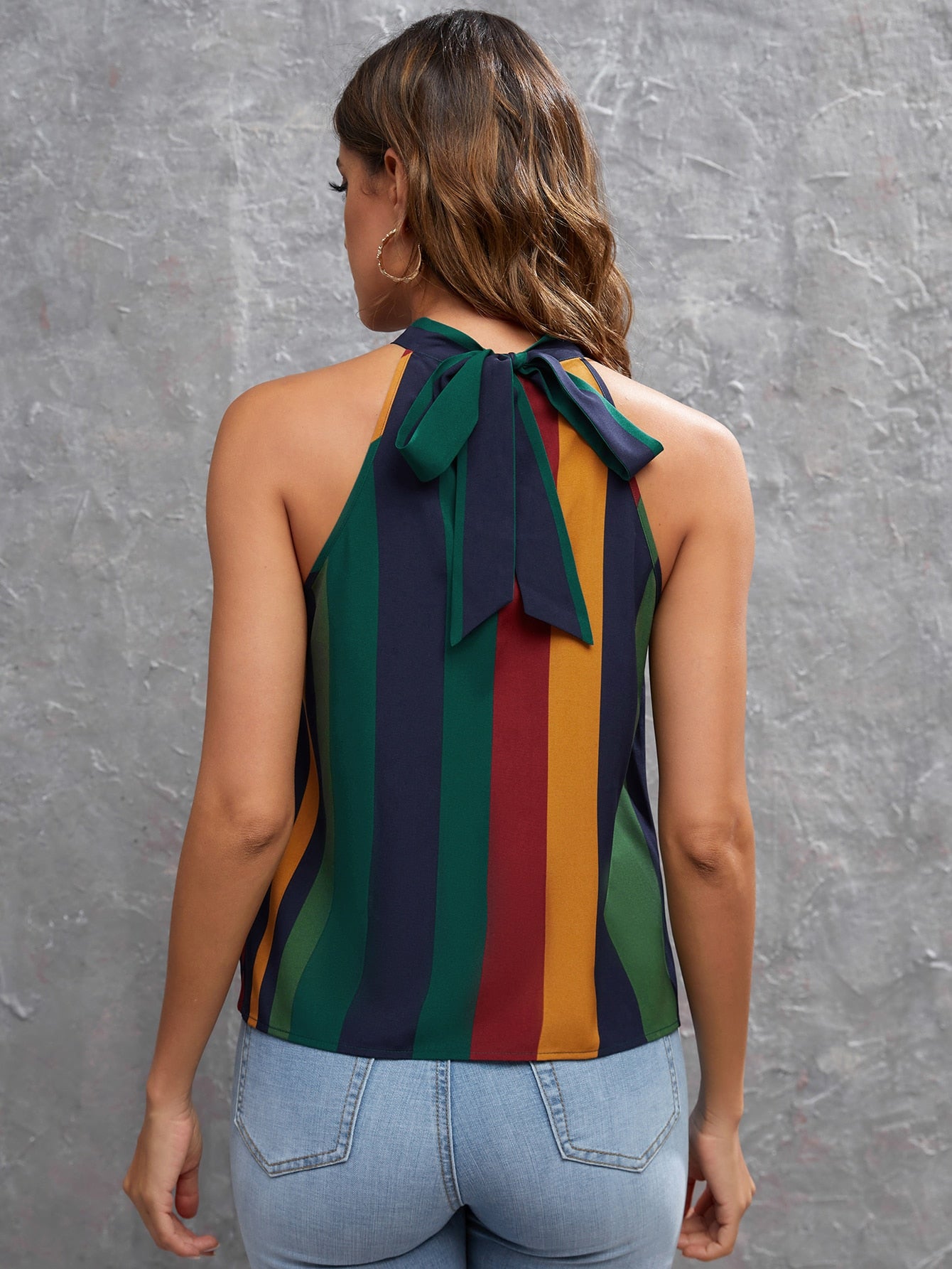 Tie Back Colorblock Geo Halter Top