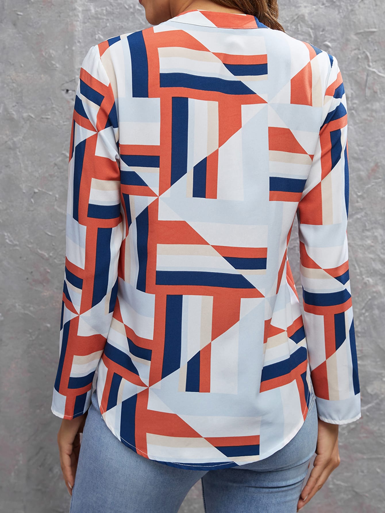 Notch Neck Geo Print Top