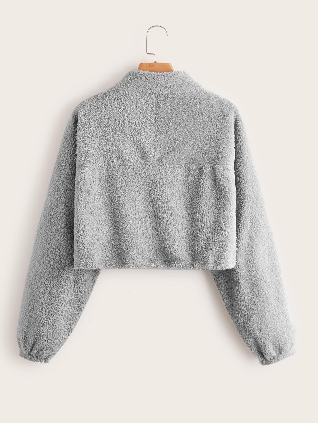 Zipper Front Solid Teddy Jacket