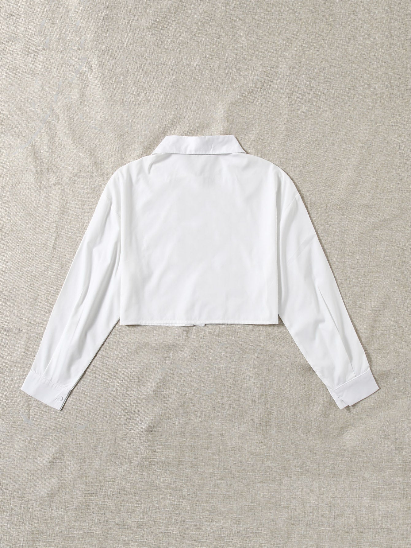 Solid Button Front Crop Blouse