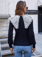 Contrast Guipure Lace Statement Collar Sweater