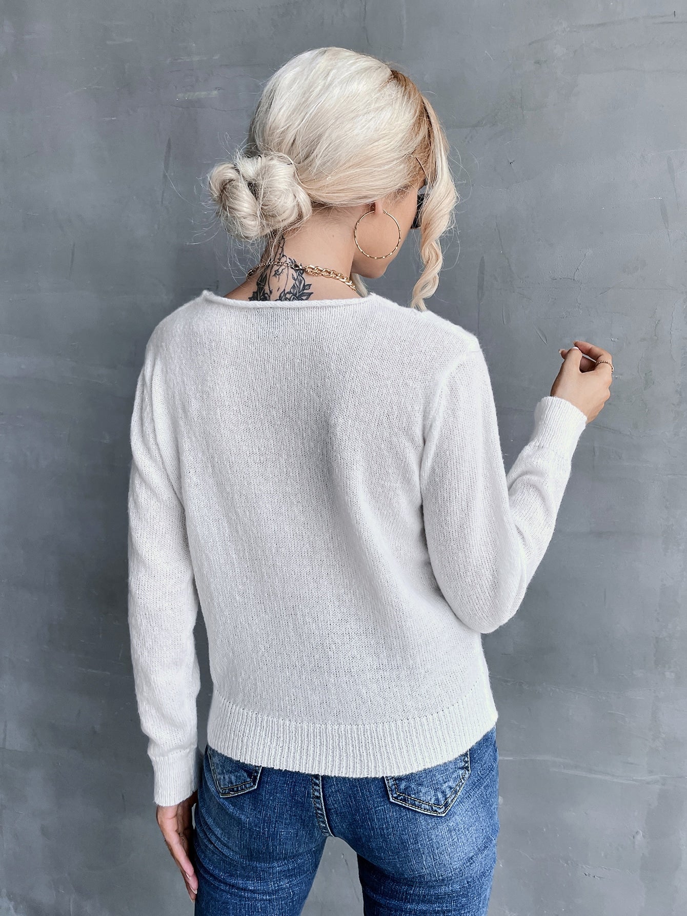 Solid Button Front Sweater