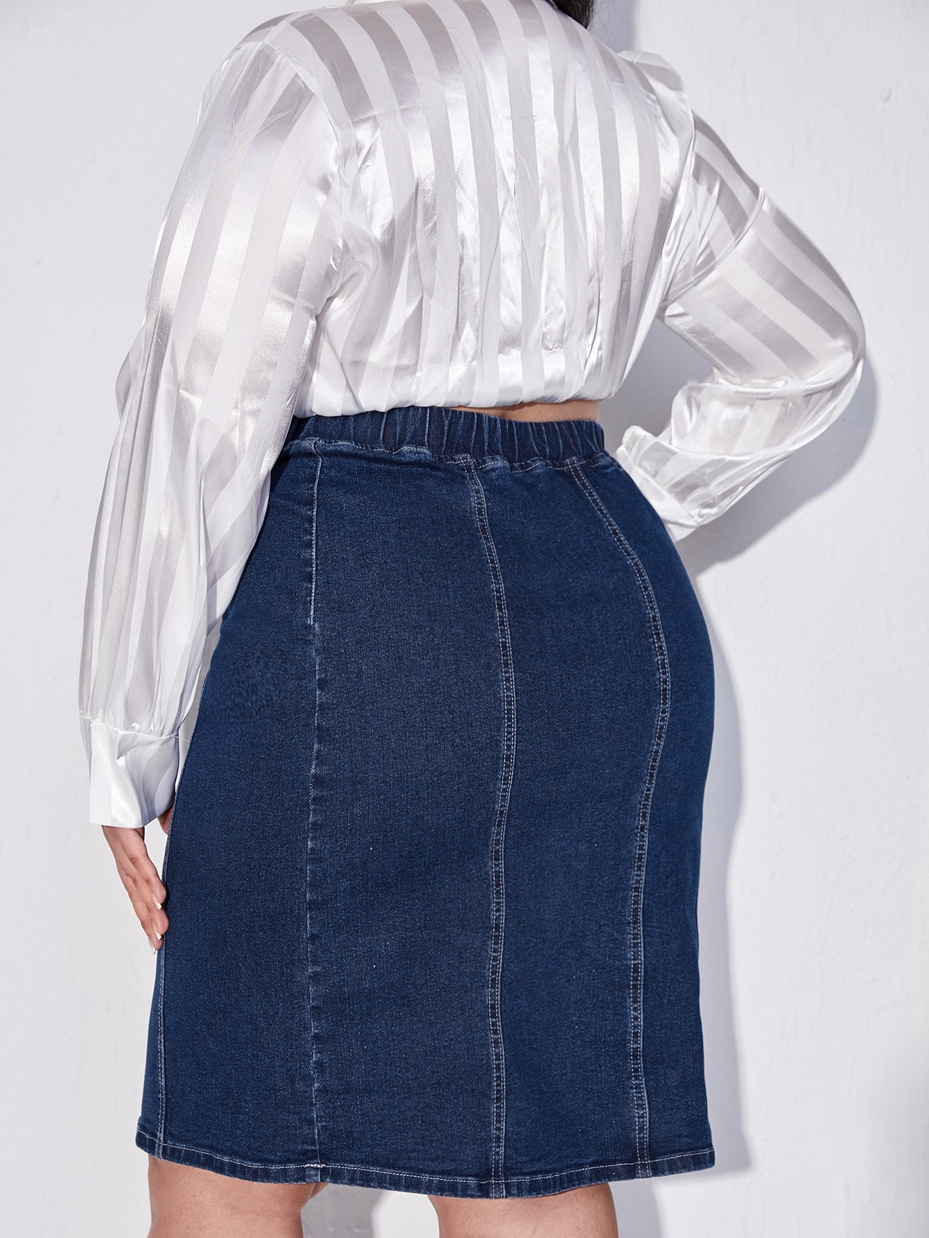Plus High Waist Denim Skirt