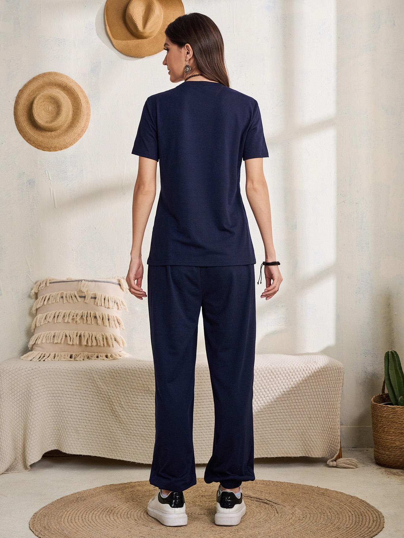 Solid Round Neck Tee & Pocket Sweatpants