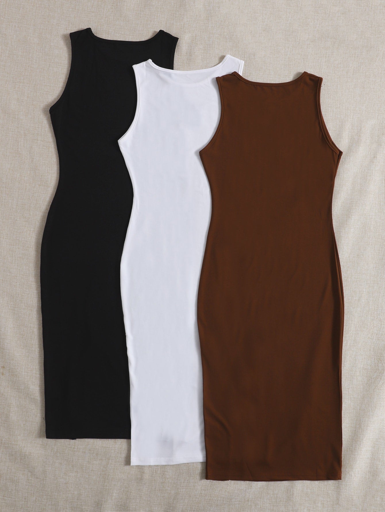 3pcs Solid Split Backless Bodycon Dress