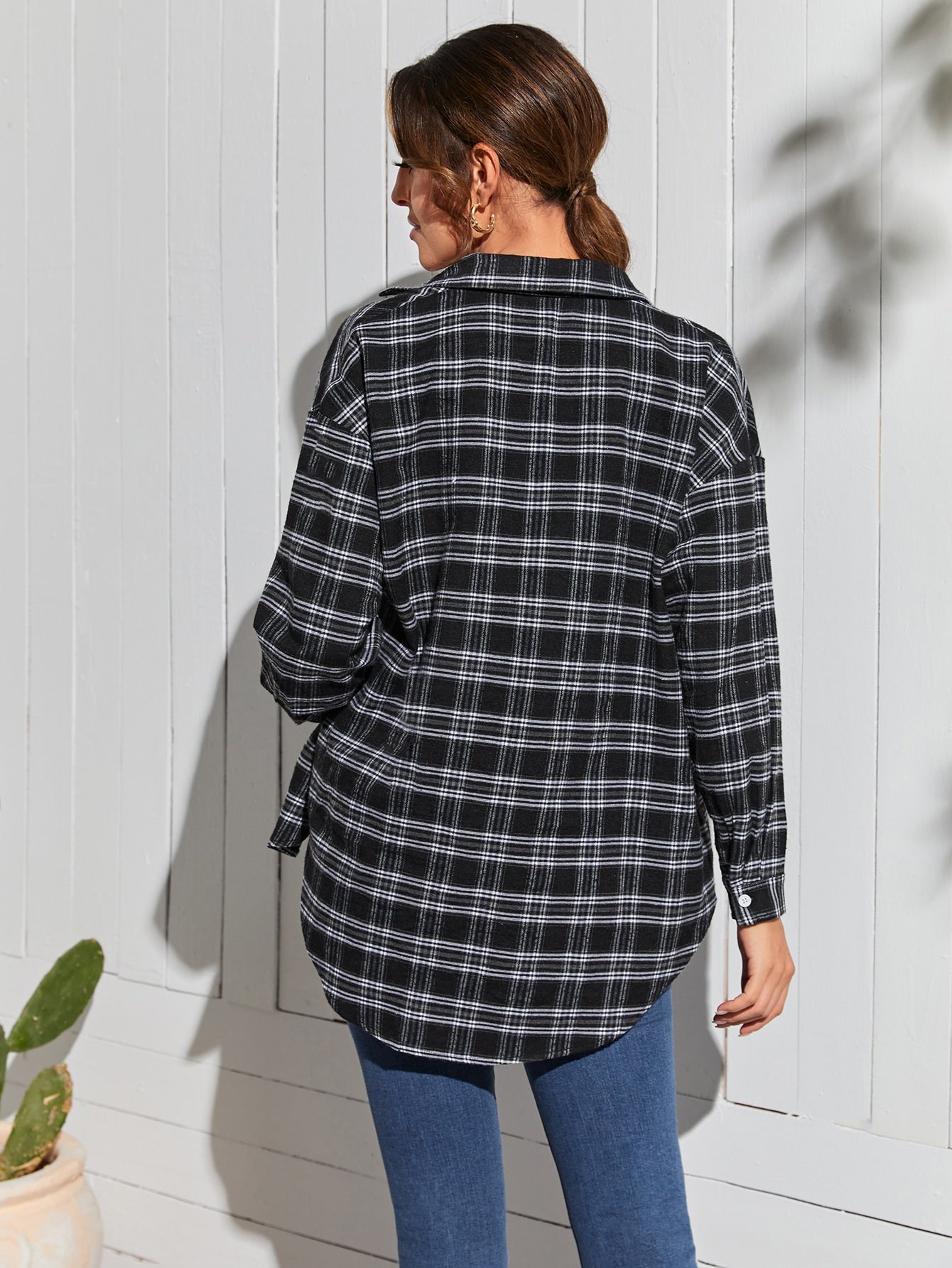 Tartan Print Drop Shoulder Blouse