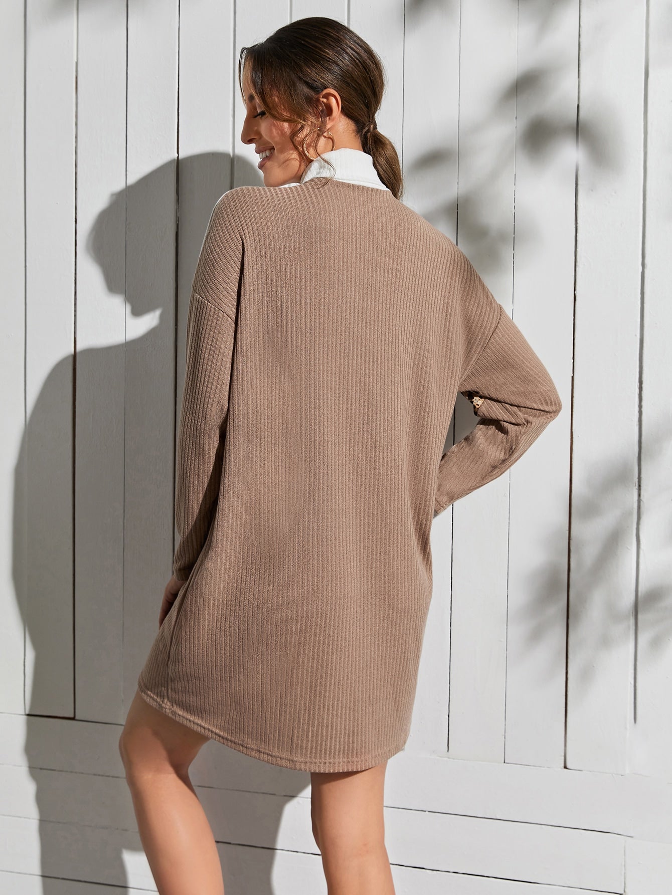 Leopard Print Color Block Turtle Neck Dress