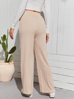 High Waist Drawstring Waist Textured Wide Leg Pants