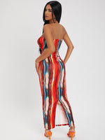 Striped Print Split Hem Bodycon Dress