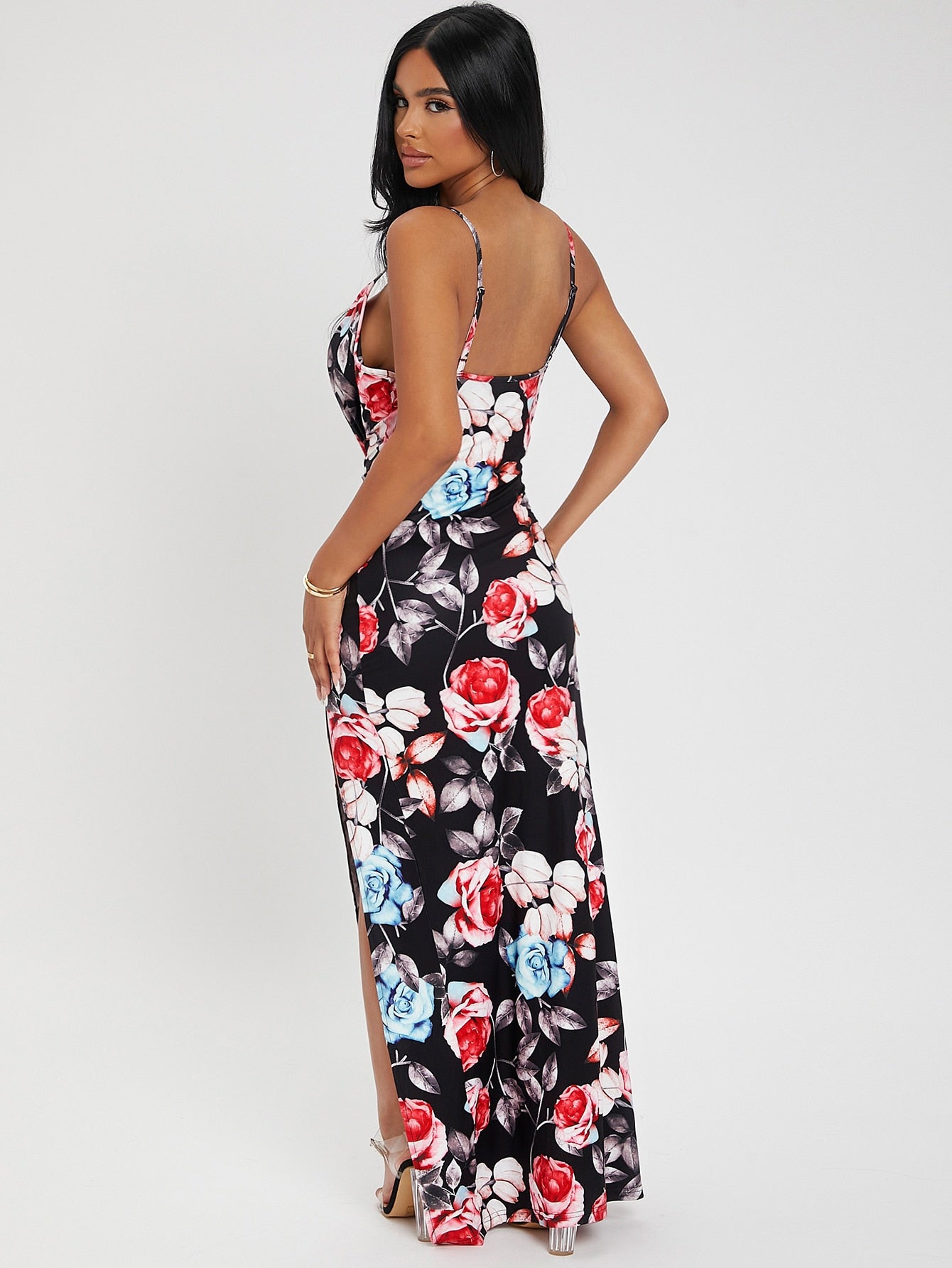 Floral Print Split Thigh Cami Dress