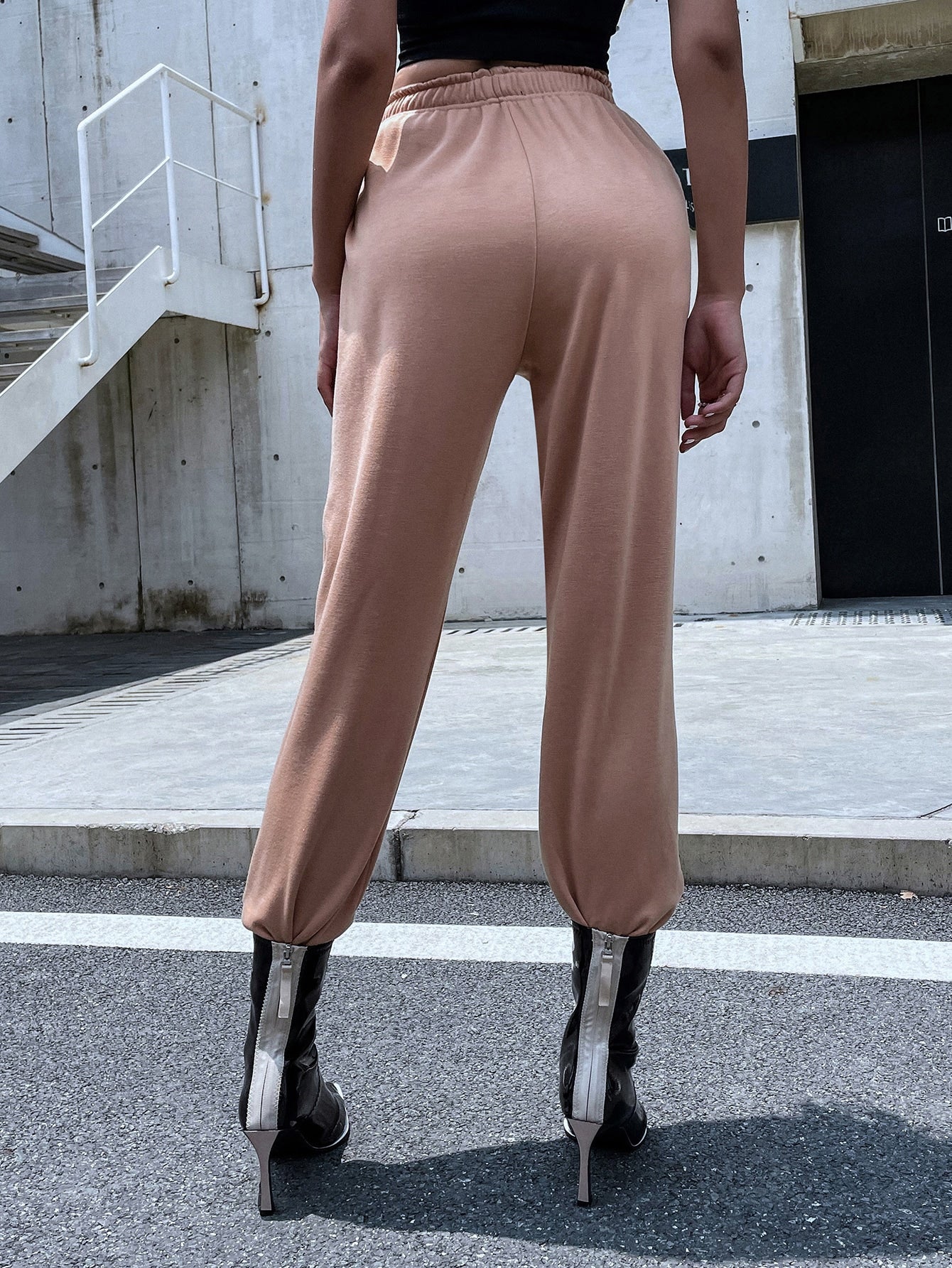 Solid High Elastic Waist Sweatpants