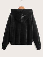 Velvet Zip Up Drawstring Hooded Jacket