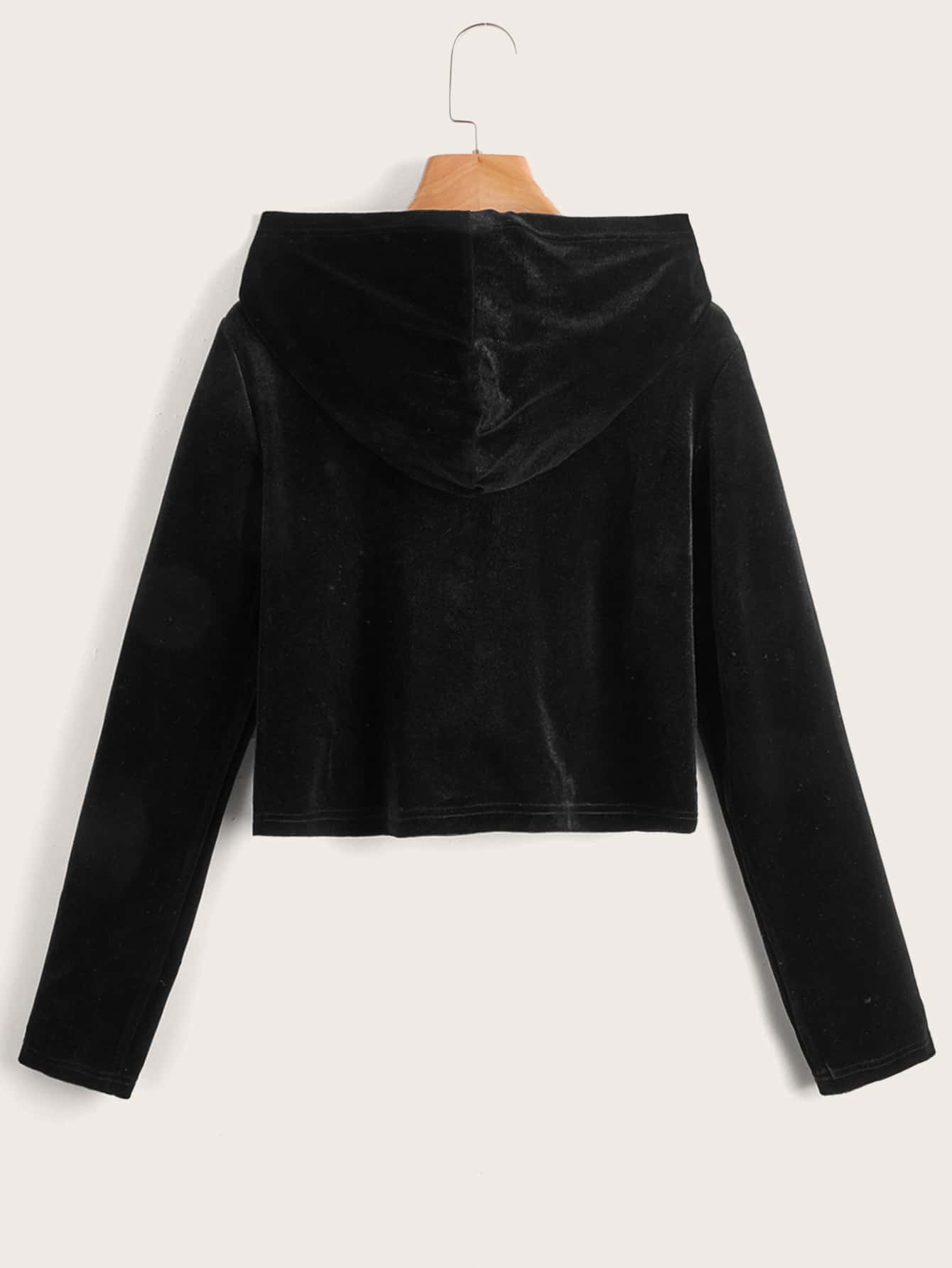 Velvet Zip Up Crop Hooded Jacket