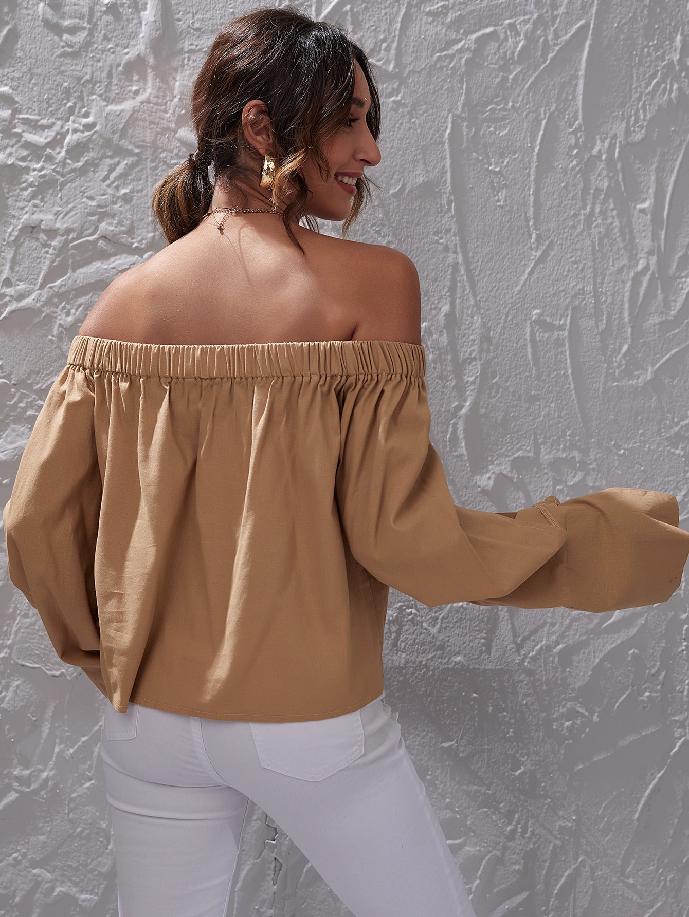 Off Shoulder Split Sleeve Blouse