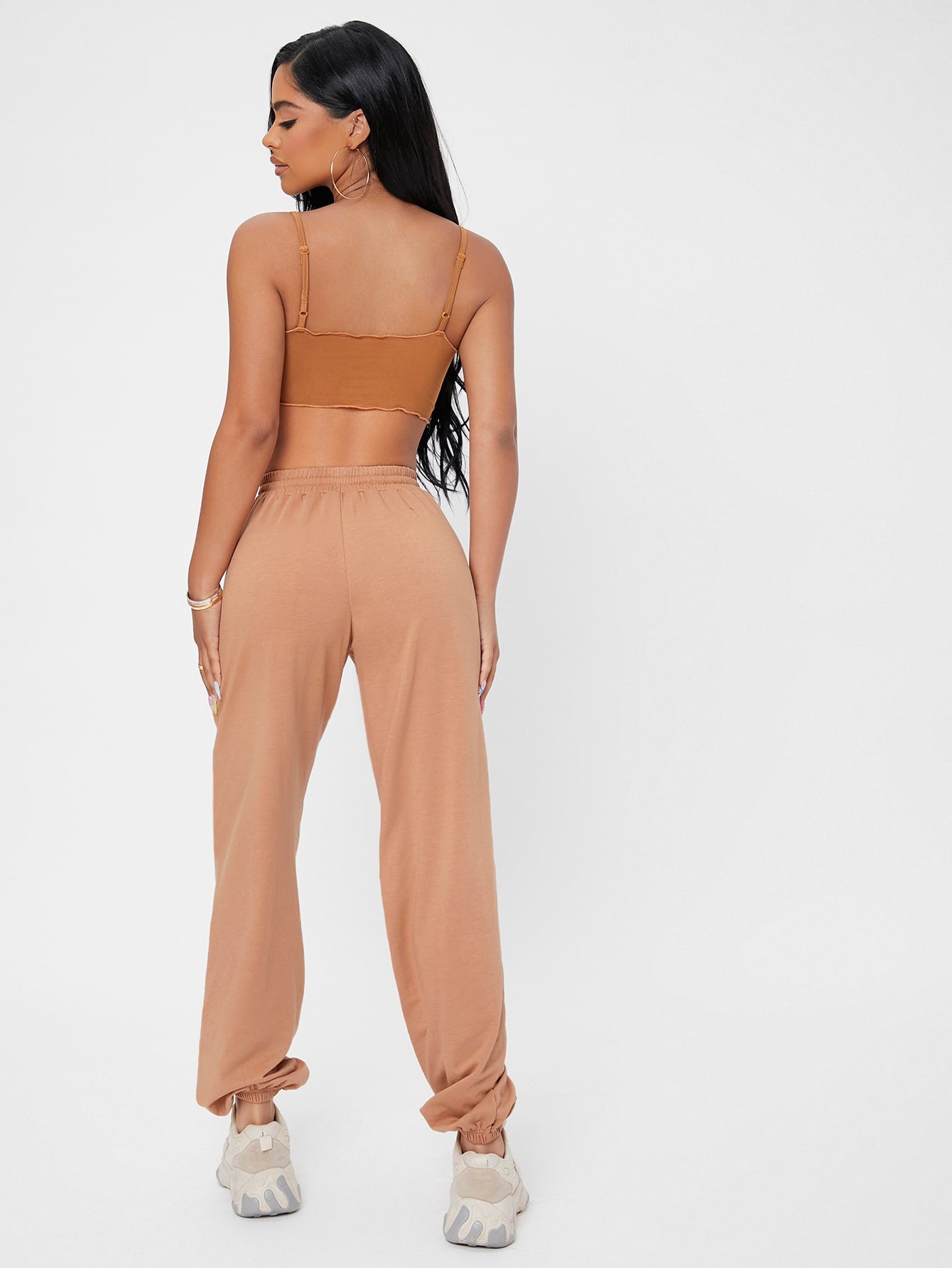 Stitch Trim Cami Crop Top & Drawstring Waist Pants Set