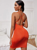 Criss Cross Backless Drape?Neck Bodycon Dress