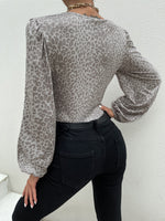 Leopard Print Lantern Sleeve Top