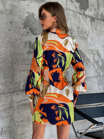 Leaves Print Bishop Sleeve Shirt Dress