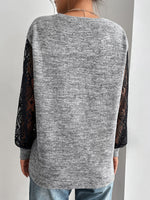 Sheer Lace Lantern Sleeve Marled Knit Tee