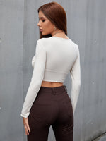 Surplice Neck Rib-knit Crop Tee