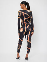 Chain Print Belted Skinny Jumpsuit