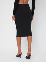 Solid Elastic Waist Rib-knit Skirt