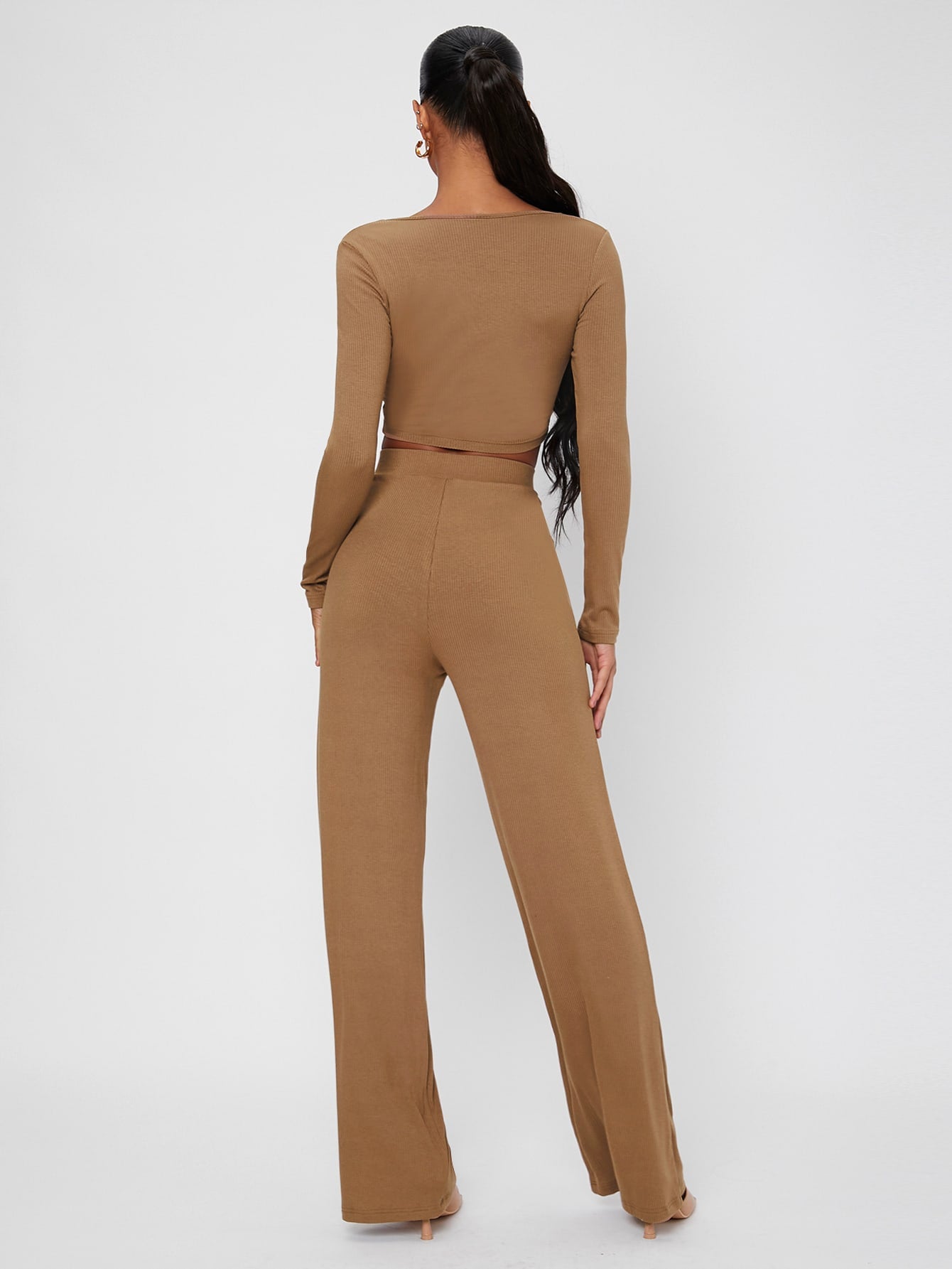 Scoop Neck Slim Crop Tee & Pants Set
