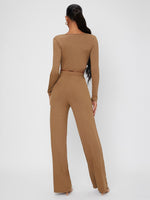 Scoop Neck Slim Crop Tee & Pants Set