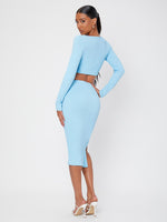 Scoop Neck Crop Tee & Slit Hem Skirt Set