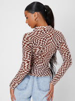 Gingham Print Button Front Slim Top