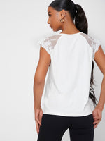 Sheer Embroidery Mesh Yoke Tee