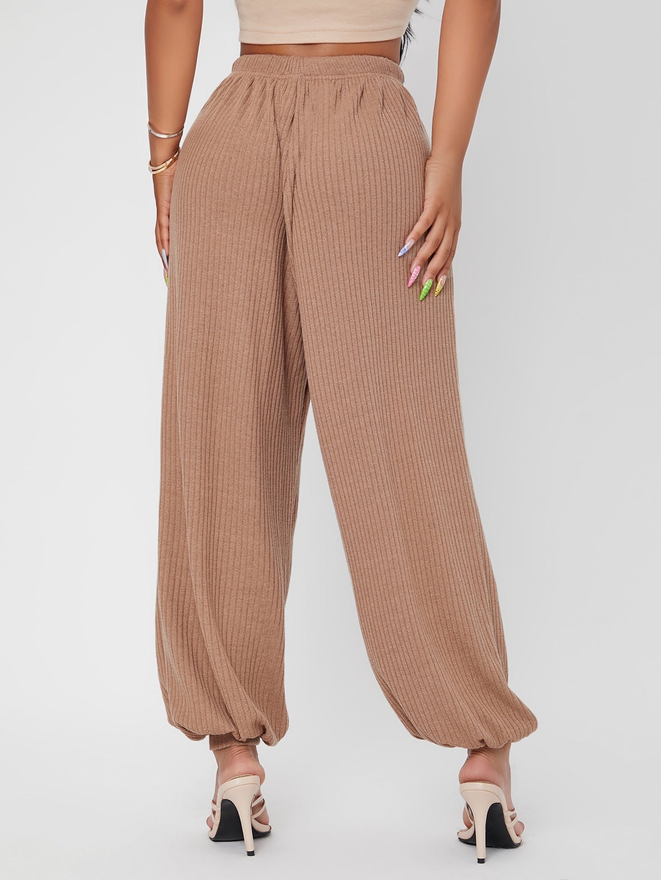 Tie Waist Rib-knit Sweatpants
