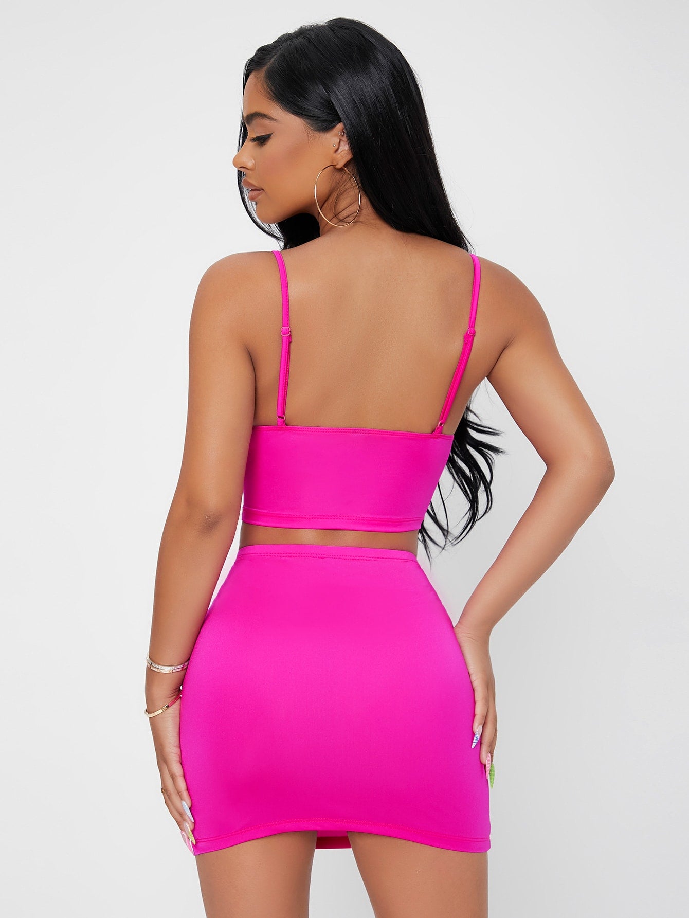 Solid Cami Crop Top & Bodycon Skirt Set