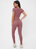 Waffle Knit Crop Tee & Tie Waist Leggings Set