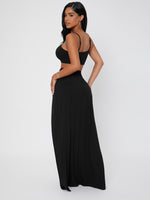 Solid Cami Crop Top & Split Thigh Skirt Set