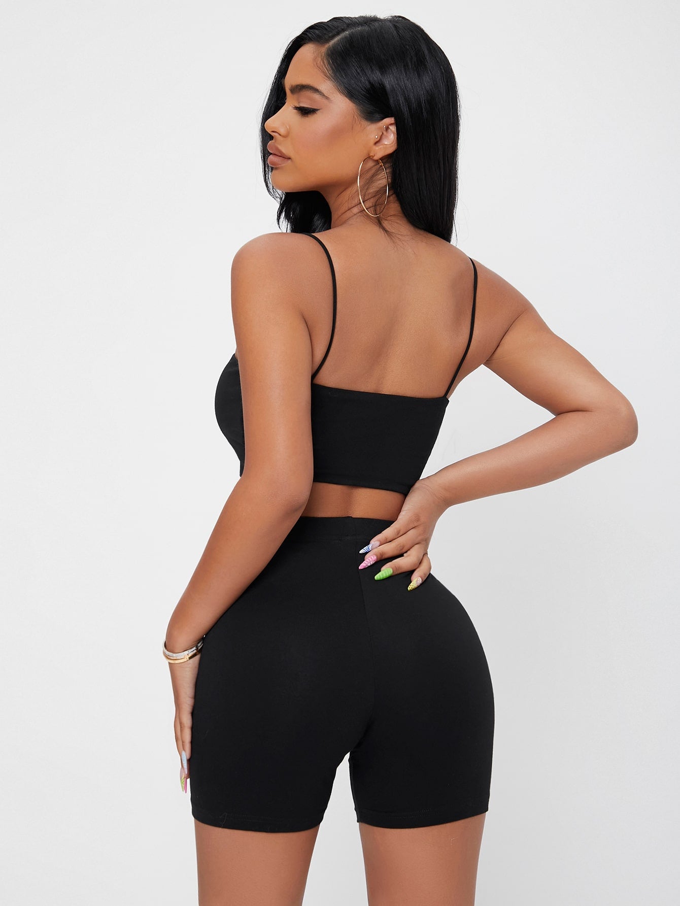 Solid Crop Cami Top & Biker Shorts Set
