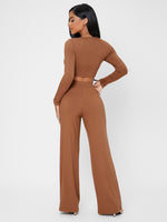 Scoop Neck Rib-knit Crop Tee & Wide Leg Pants Set