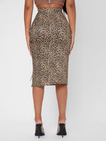 High Waist Leopard Print Drawstring Split Side Skirt