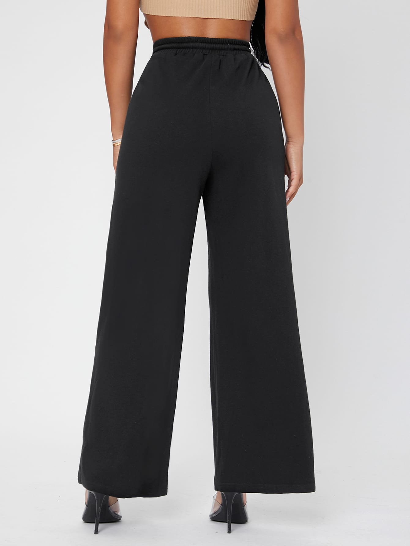 Solid Drawstring Waist Wide Leg Sweatpants