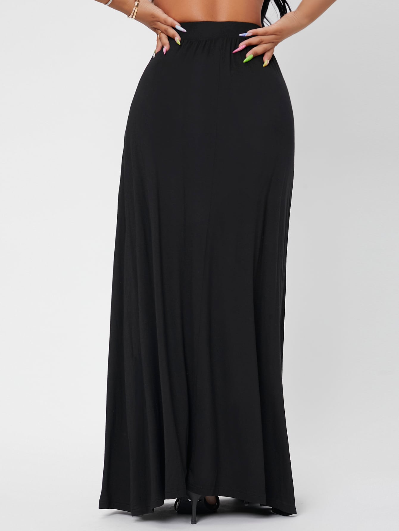 Solid High Waist Maxi Skirt