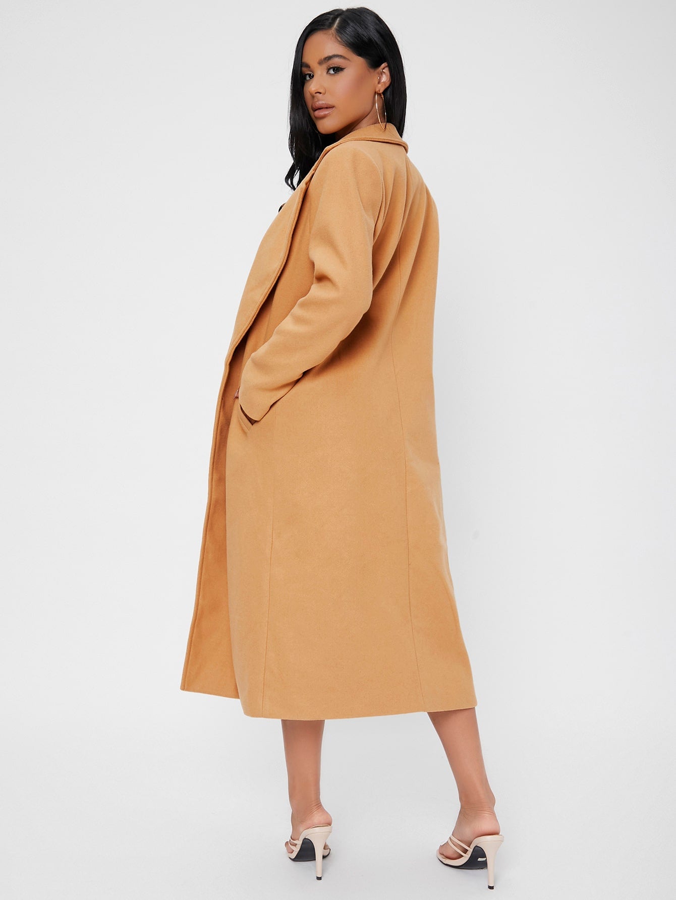 Solid Lapel Neck Open Front Overcoat