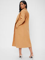 Solid Lapel Neck Open Front Overcoat