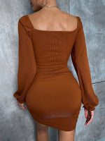 Ribbed Knit Flounce Sleeve Bodycon Dress