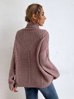 Cable Knit Turtleneck Drop Shoulder Sweater