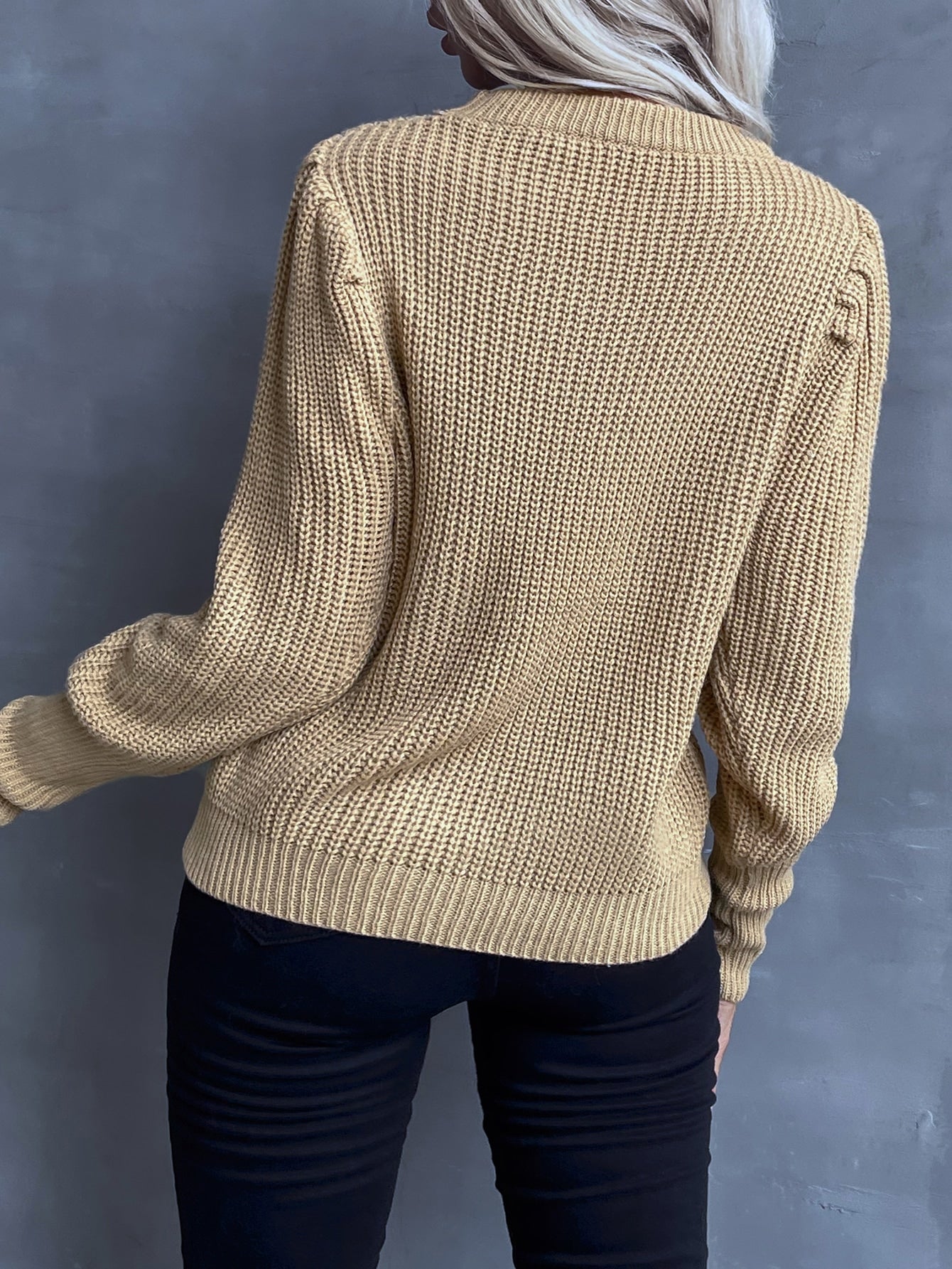 Ribbed Knit Puff Sleeve Sweater