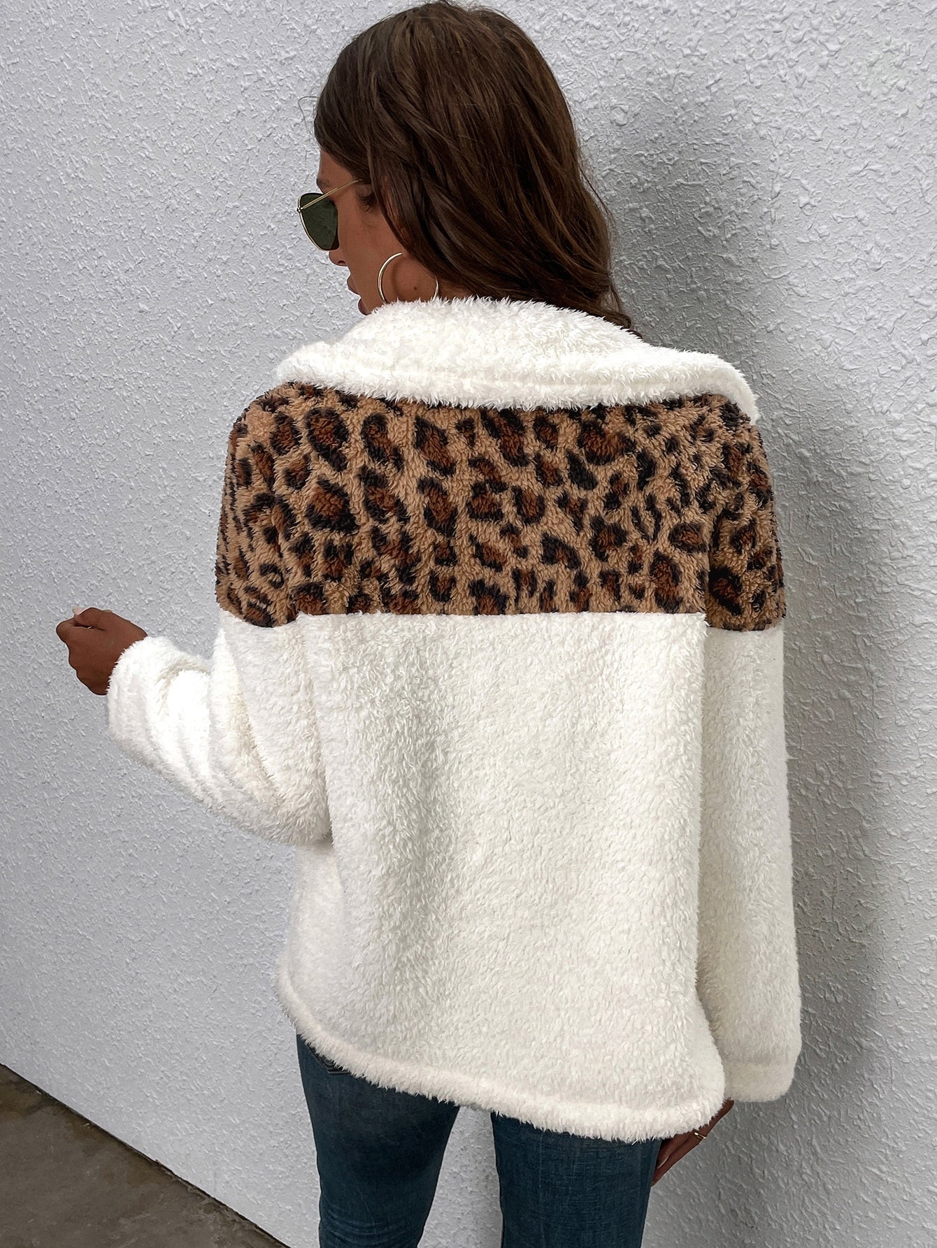 Leopard Panel Zip Up Coat