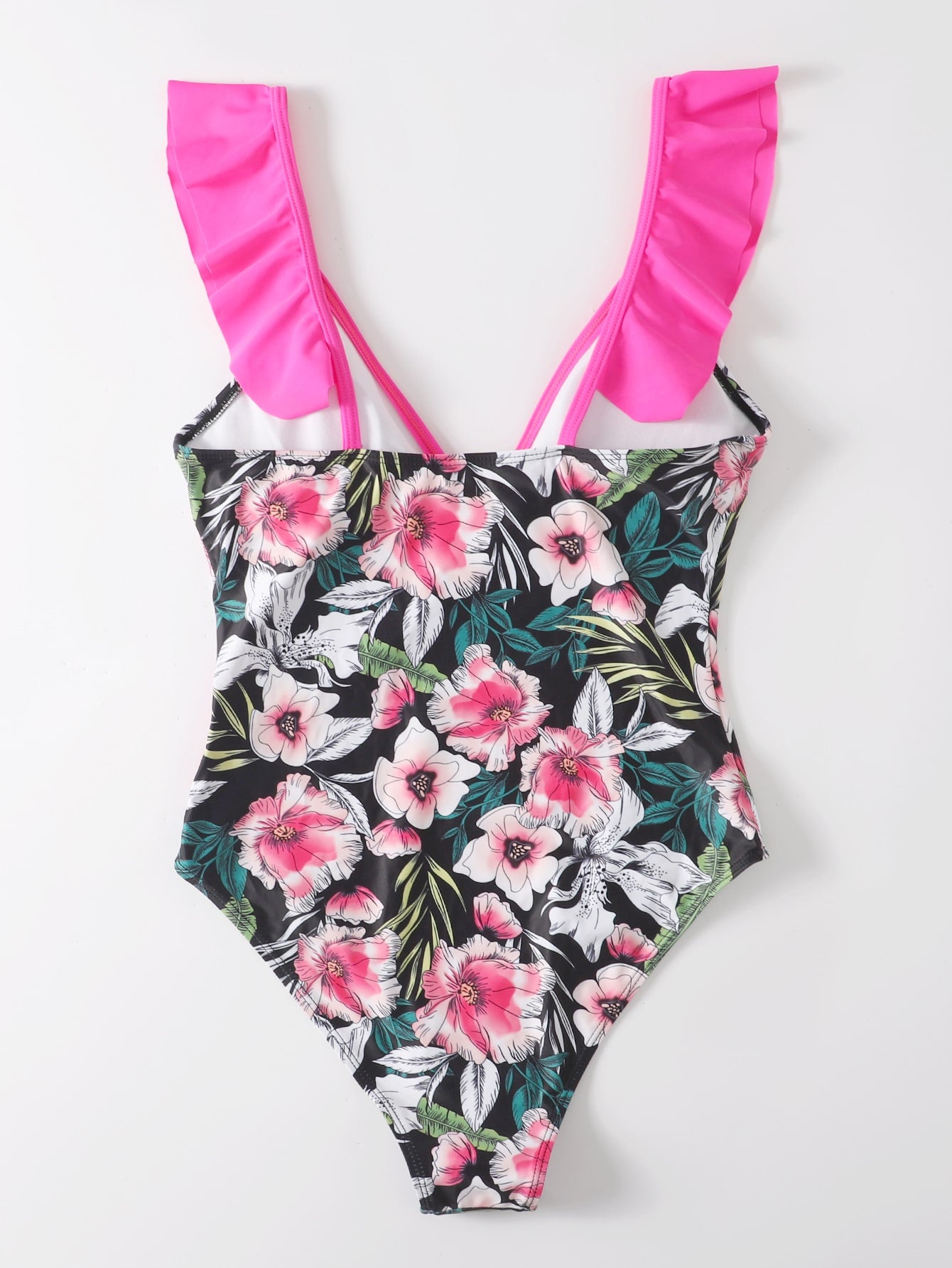 Floral Print Ruffle Trim One Piece Swimsuit
